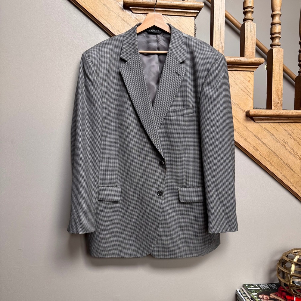 JOS A BANK Mens 46R GORDON Sport Coat Blazer 100% Wool Houndstooth‎ Gray Career - Picture 3 of 11